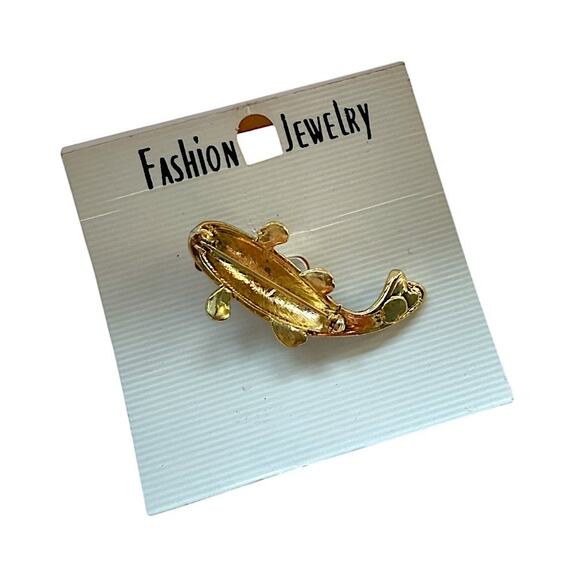 NWT 1" x 2" Gold Plated Japanese Koi Fish with Rhinestone Brooch / Pin - Picture 3 of 3